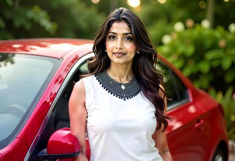 A Medium-close Fashion Portrait Of A South Asian Woman Leani...