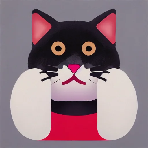 A Cute Fluffy Cat Flat, Very Detailed, Clean, High Quality,...