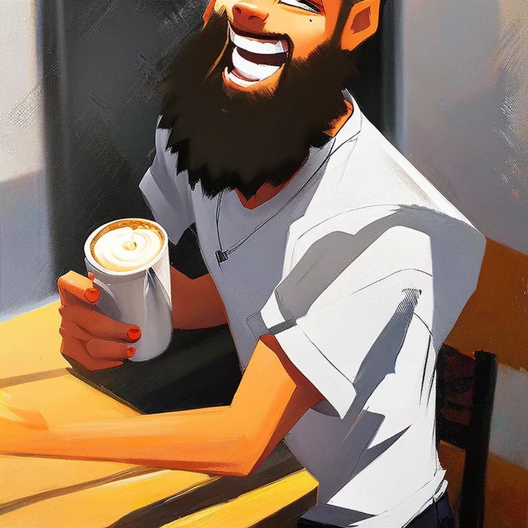 A Portrait Of A Man Reaching For A Cup Of Coffee With A Sill...
