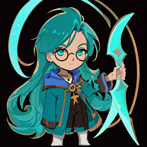 Waven, Turquoise Hair, Turquoise Glowing, Glasses, Male, Boy...