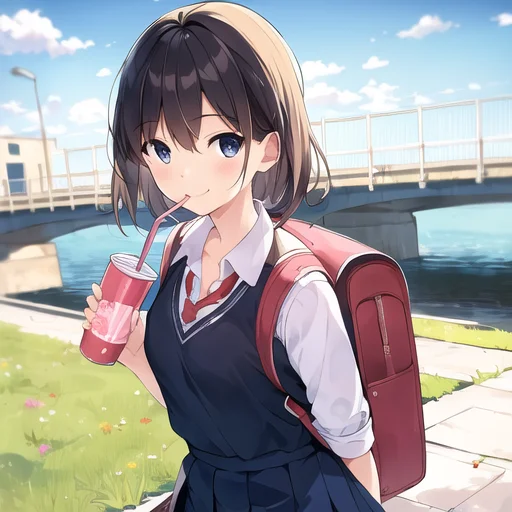 Masterpiece, Best Quality, 1girl, Walking Home, Drinking Fro...