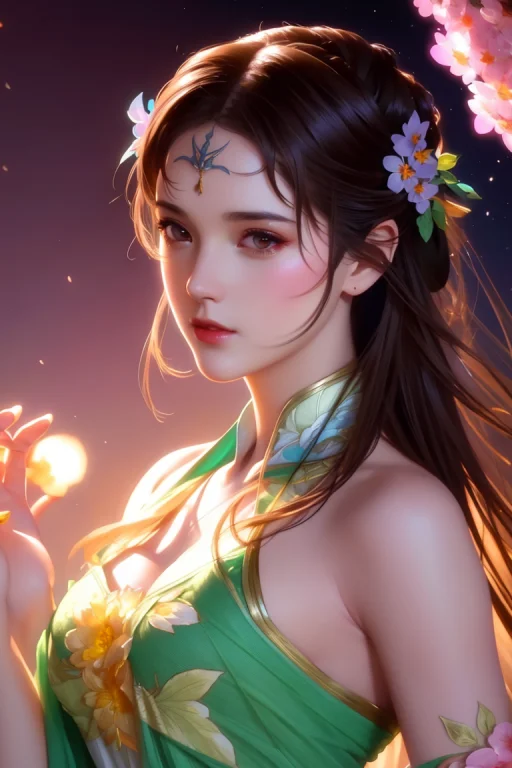 Beautiful Female Android, Half Body Portrait Angel In A Dres...