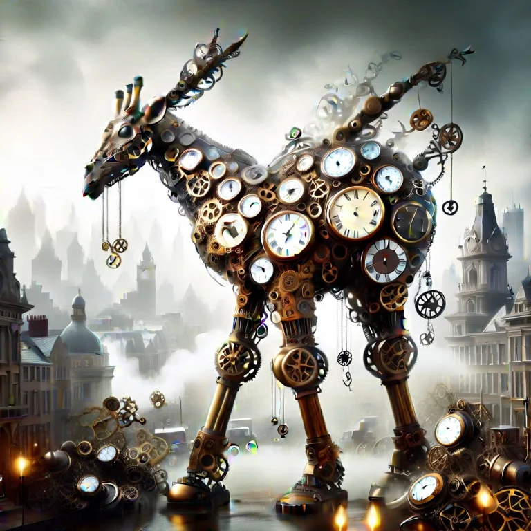 A Gigantic Spectacular Clockwork Creature Emerging From A Vi...