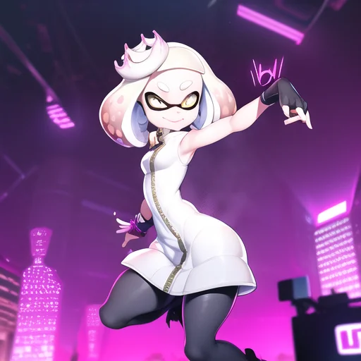 Splatoon, Pearl, Inkling, Cute, Sfw, Cyberpunk City Backgrou...