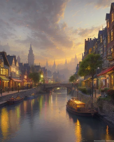 1 A Steampunk Town, Highly Detailed Oil Painting By Thomas K... — Stable Diffusion AI Prompt: 1: A steampunk town, highly detailed oil painting by Thomas Kinkade and James Gu...