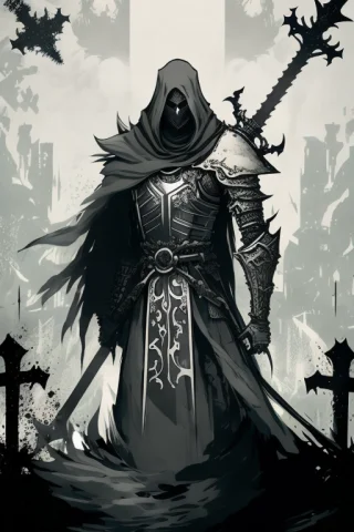 1boy, Knight, Deathknight, Armor, Cloak, Manycrosses, Broken... — Stable Diffusion AI Prompt: 1boy, knight, death_knight, armor, cloak, many_crosses, broken lines, full_moon,...