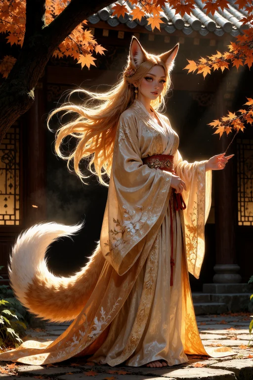 An Illustration Of A Huli Jing Spirit With Fox Ears And A Si...