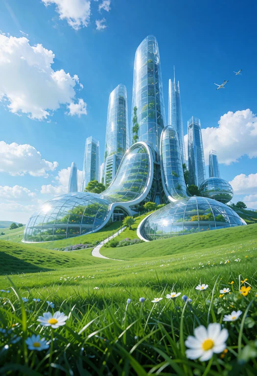 Frutiger Aero, A Futuristic Glass Greenhouse City Rising Fro...