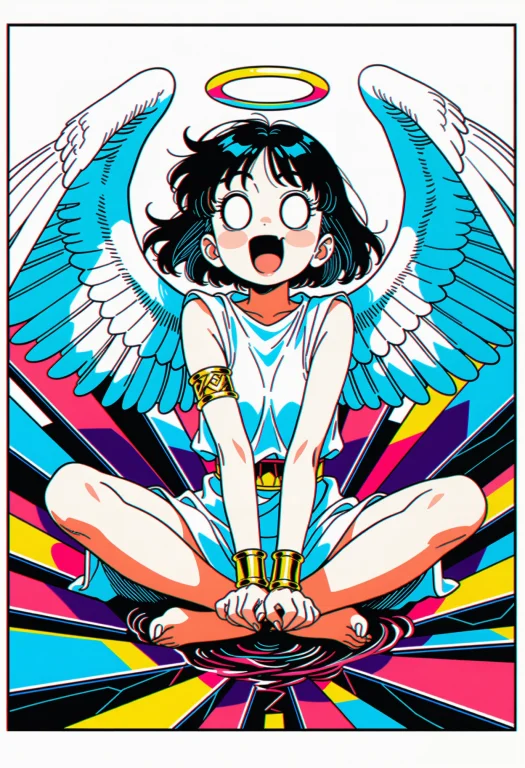 Masterpiece, Vibrant 1990s Retro-modern Anime. A Cute Angel...