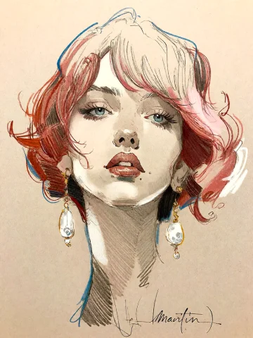 Bradhamel Art Style. A Detailed Colored Pencil Sketch Portra... — Stable Diffusion AI Prompt: Bradhamel art style. A detailed colored pencil sketch portrait of a young woman...