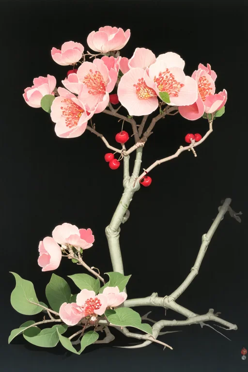 Loraohara Koson1, Ohara Koson, Black Background, Cherry Blos...