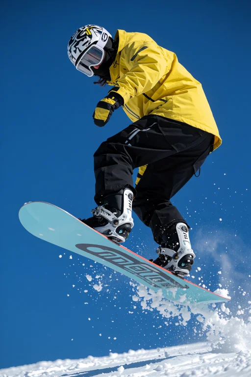 A Snowboarder Catches Air Mid-jump, Suspended Against A Vibr...
