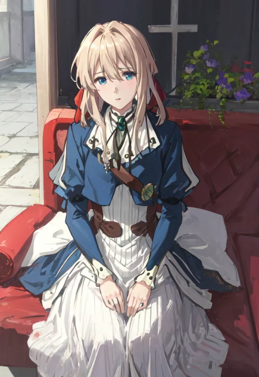 1girl, Violetevergarden, Solo, Blondehair, Longsleeves, Ribb...