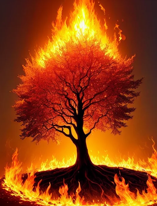 Lorafirevfx0.4 Masterpiece, A Single Tree On Fire In A Magic...