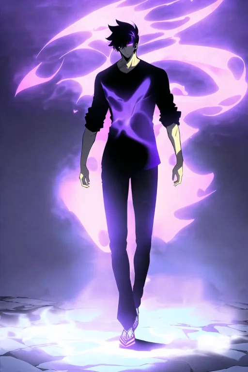 Lorasololevelling0.8,1boy, Black Hair, Purple Aura, Purple G...