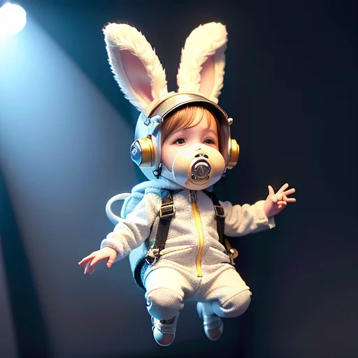 White Background1.5, Cute Cartoon Baby Rabbit, Full Body, St...