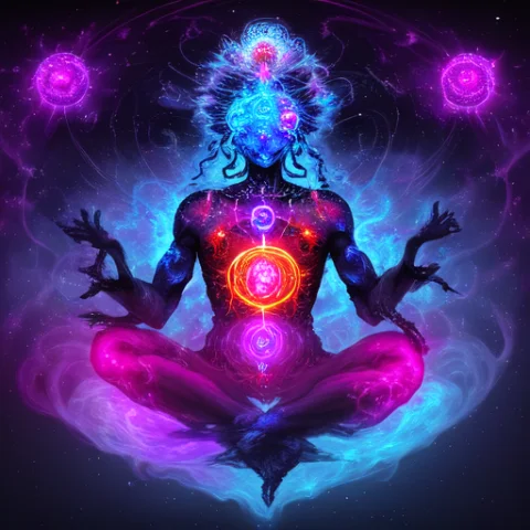 Chakras Intergalactic Divine Being Cosmic Horror Swirling Fo... — Stable Diffusion AI Prompt: chakras intergalactic divine being cosmic horror swirling fog wispy smoke blue a...