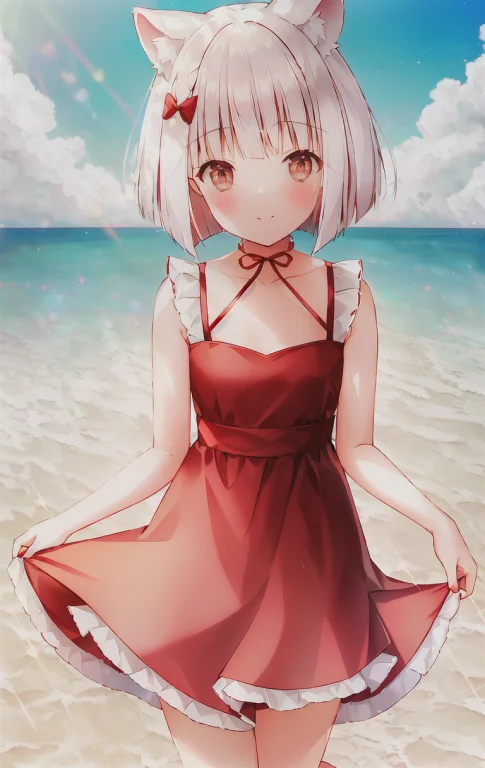 Weriart Style White Hair 1girl Close-up , Animal Ears, Red B...