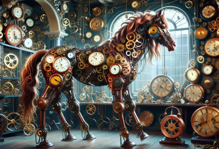 A Majestic Horse Completely Constructed From Antique Clockwo...