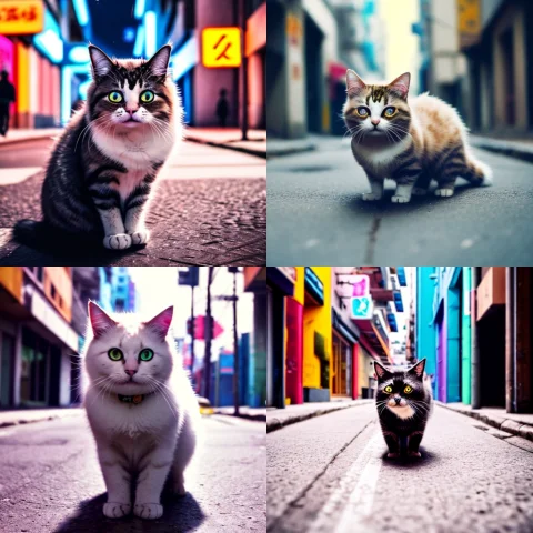 Raw Photo, A Close Up Of A Cat Wandering A Cyberpunk City St... — Stable Diffusion AI Prompt: raw photo, a close up of a cat wandering a cyberpunk city street, cute fluffy ca...