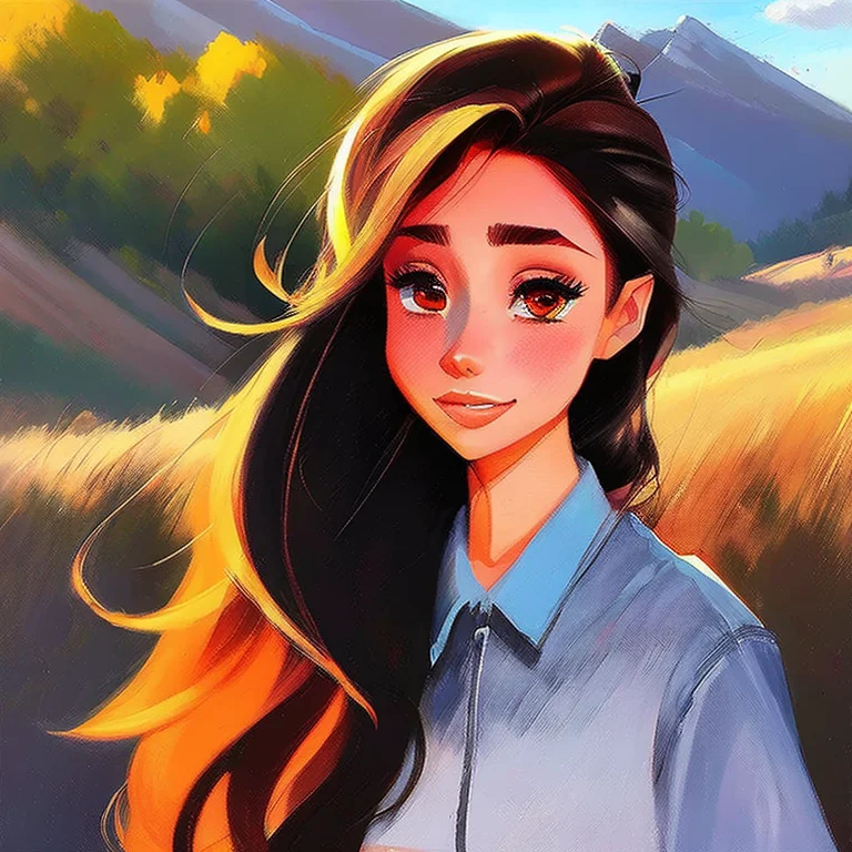 A Portrait Of A Woman With The Morning Sky And Mountains Beh...