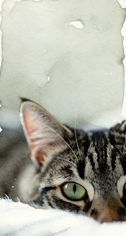 A Cat Peeking Into Frame From The Bottom Edge, Only Half Of...