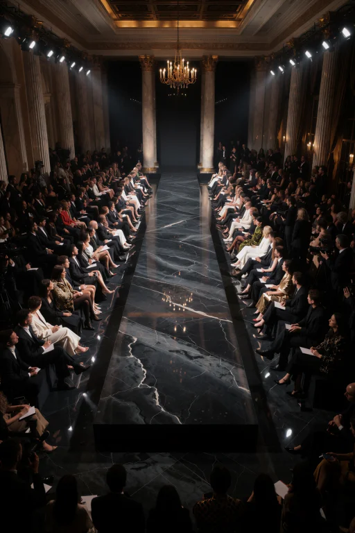 A Luxurious High-fashion Runway Venue Inside An Elegant Gran...