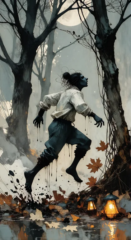, A Barefoot Figure In Soaked Wool Runs Full-stride Away Fro...