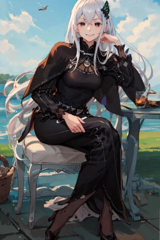 Masterpiece1.3, Best Quality, Loraechidna252v101, Solo, 1gir... — Stable Diffusion AI Prompt: (masterpiece:1.3), best quality, , solo, 1girl, echidna \(re zero\), evil smile,...