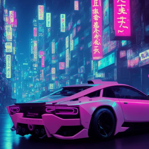 Cyberpunk Concept Car In A Japanese Neon City — Stable Diffusion AI Prompt: cyberpunk concept car in a japanese neon city