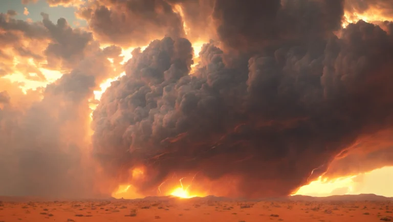 Sun Piercing Through Clouds, Tornado, Sandstorm In A Desert,...