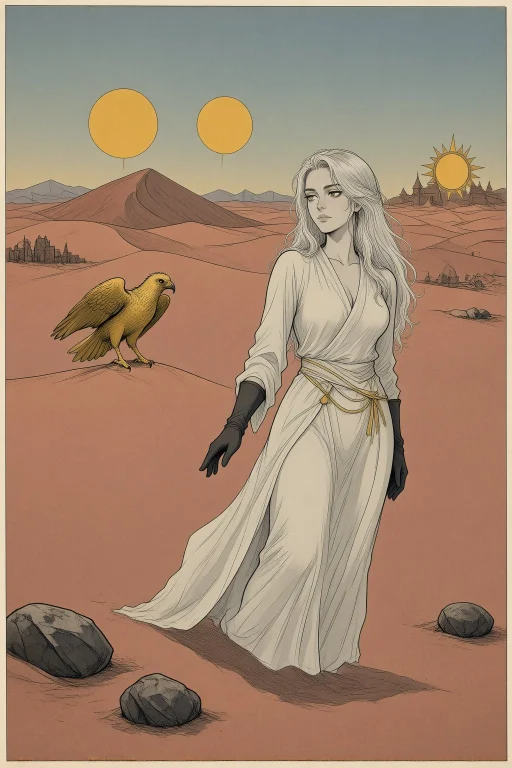 A Desert Of Rose-colored Sand Under Three Suns, With Mirror...