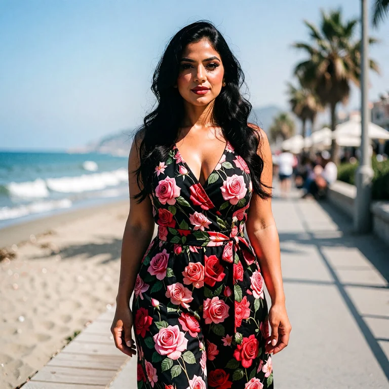 Mona-s Wearing A Rose Print Sleeveless Romper With A Densefl...