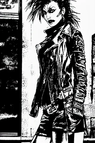 Theoldshadowrunstyles A Punk Woman, Standing Streetcorner — Stable Diffusion AI Prompt: TheOldShadowrunStyles a punk woman, standing streetcorner