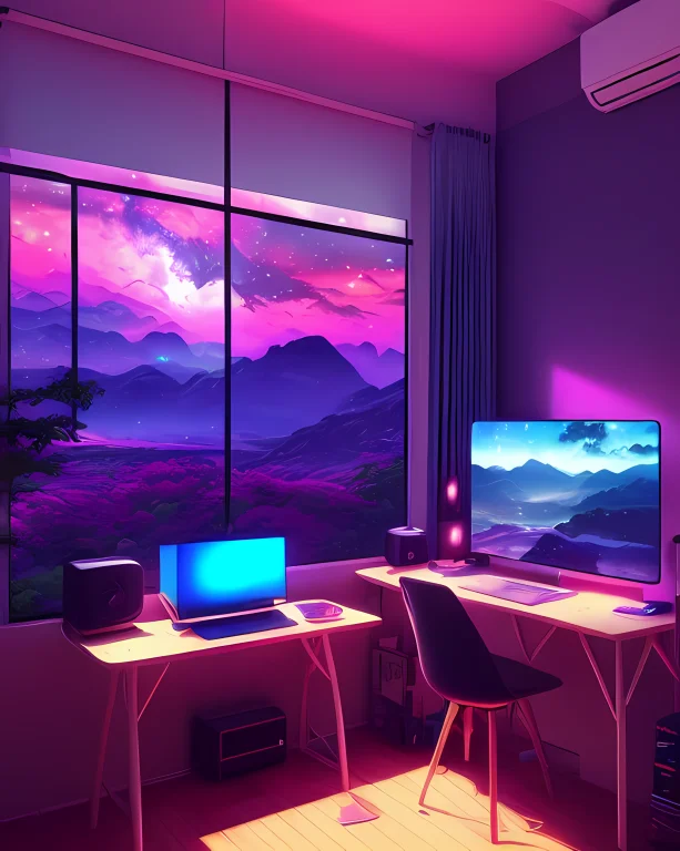 Hestyle Inside View Of Gaming Room At Evening, Colorful Nigh...