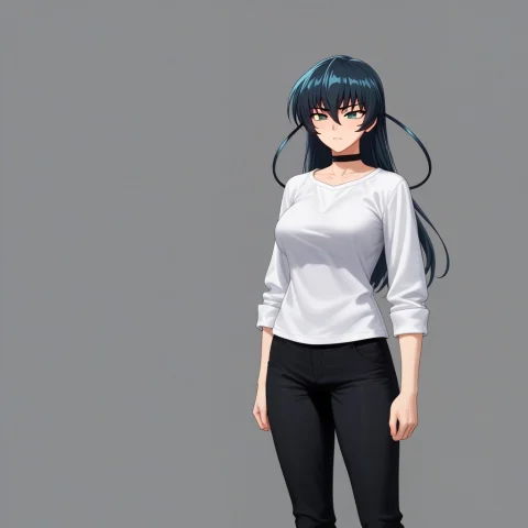 Igawa Asagi,black Hair,artistkagami,white Shirt, Black Pants... — Stable Diffusion AI Prompt: igawa asagi,black hair,artist:kagami,white shirt, black pants, black choker,taim...