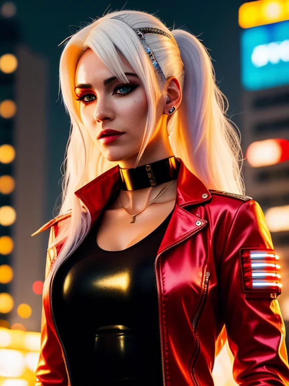 Poster, Cyberpunk Woman, Cyborg, Ash White Hair, Metallic Sc...