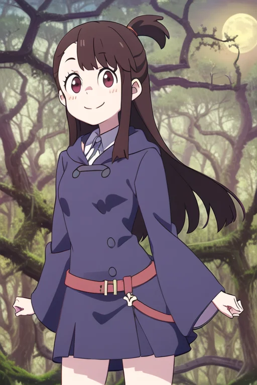 Atsuko Kagari, Masterpiece, Best Quality, Forest, Fire, Moon