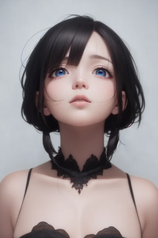 Best Quality, Masterpiece,black Hair, Blue Eyes, Looking Up,...