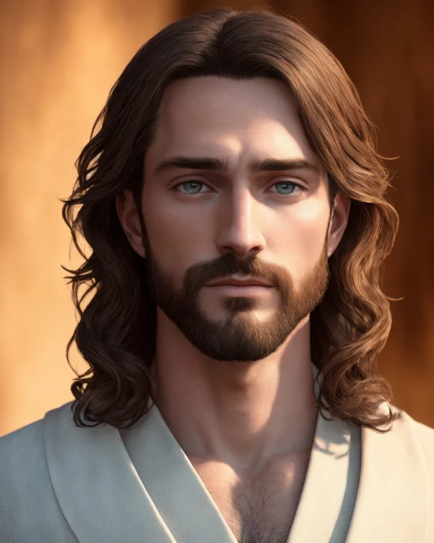 Symmetry,centered,a Close Up Portrait,jesus,a Very Thin Whit...