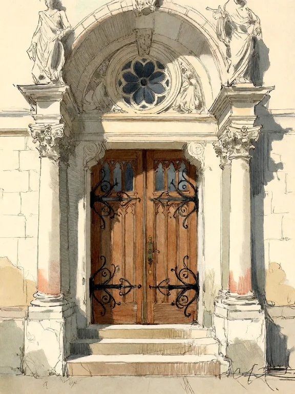 Bradhamel Art Style. A Detailed Architectural Entrance Featu...