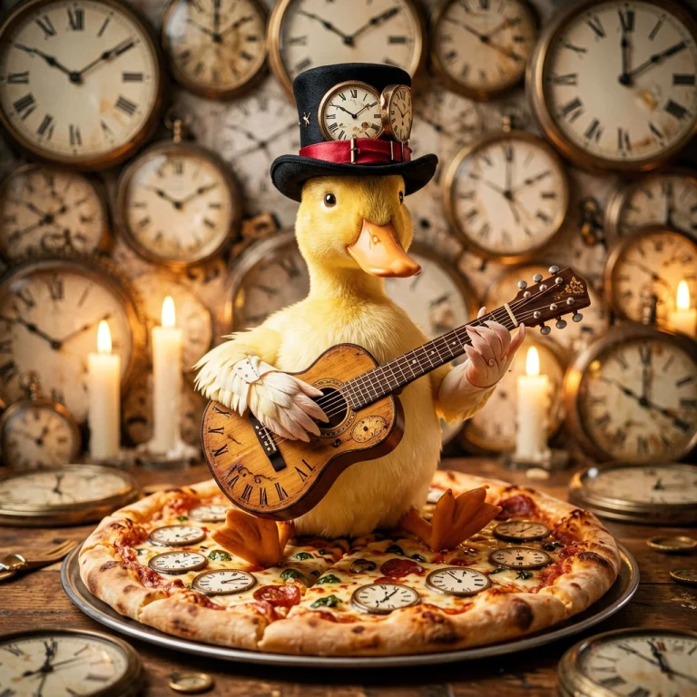 Clockstyle, A Duck Wearing A Dapper Top Hat Made Of Clocks,...