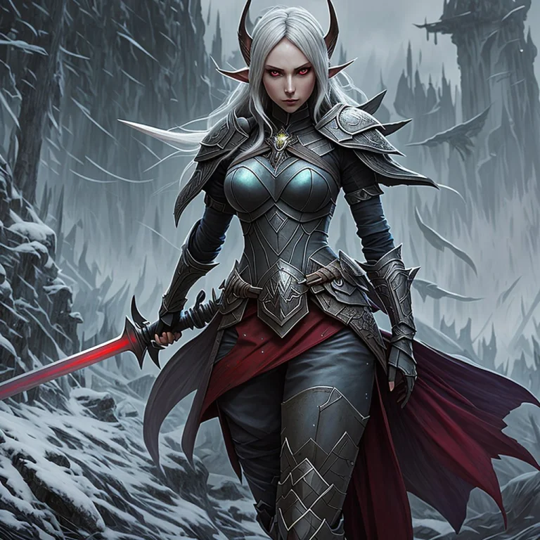 One Drow Elf Woman, Pathfinder Armor, Elf Ears, Grey Skin Re...