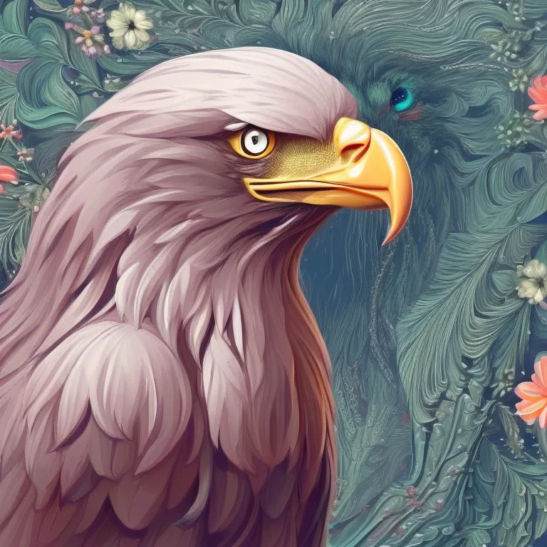 Overwhelmingly Beautiful Eagle Framed With Vector Flowers, L...