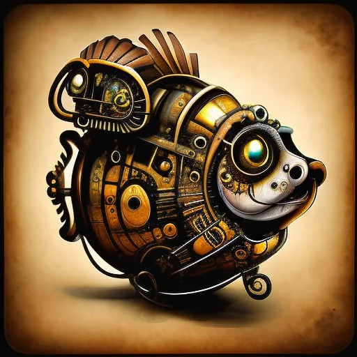 Steampunkai, A Goldfish From The Side In A Bowl With Goggles...