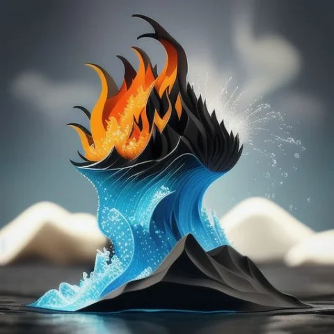 A Learnedembeds-step-1500, Logo Water, Mountain, Fire — Stable Diffusion AI Prompt: a learned_embeds-step-1500, logo water, mountain, fire