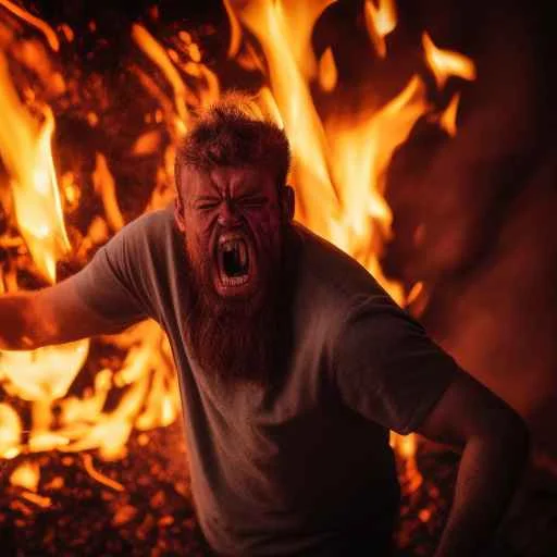 Angry Man Burning In Fire, Bitugly Looking