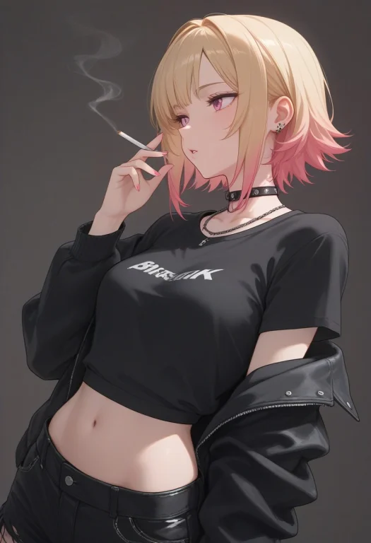 Masterpiece, 1girl, Solo, Punk Chick With A Jacket, Black Sh...