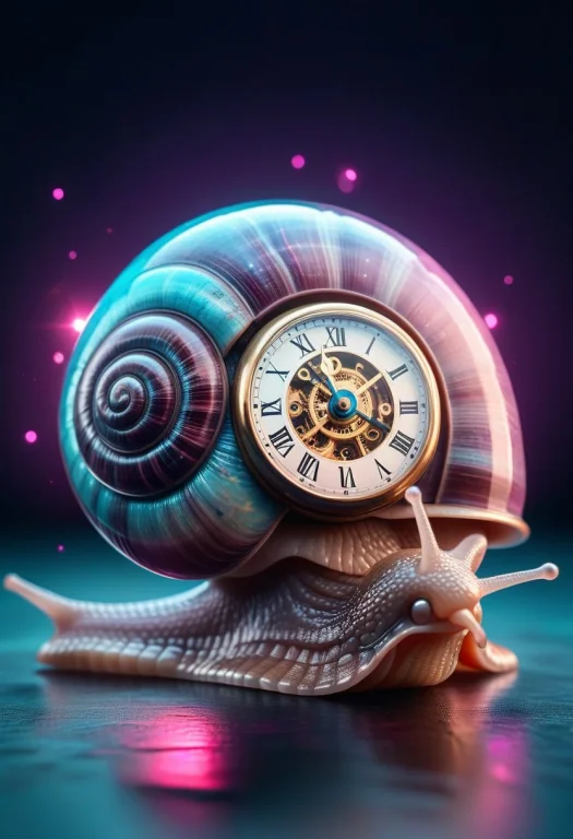 8k, Raw Digital Photo, A Small Snail With An Antique Clock A...