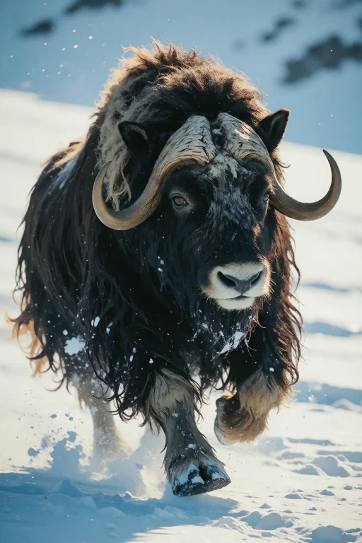 Nature, A Musk Ox Breaking Into A Heavy Run Across Snow In D...